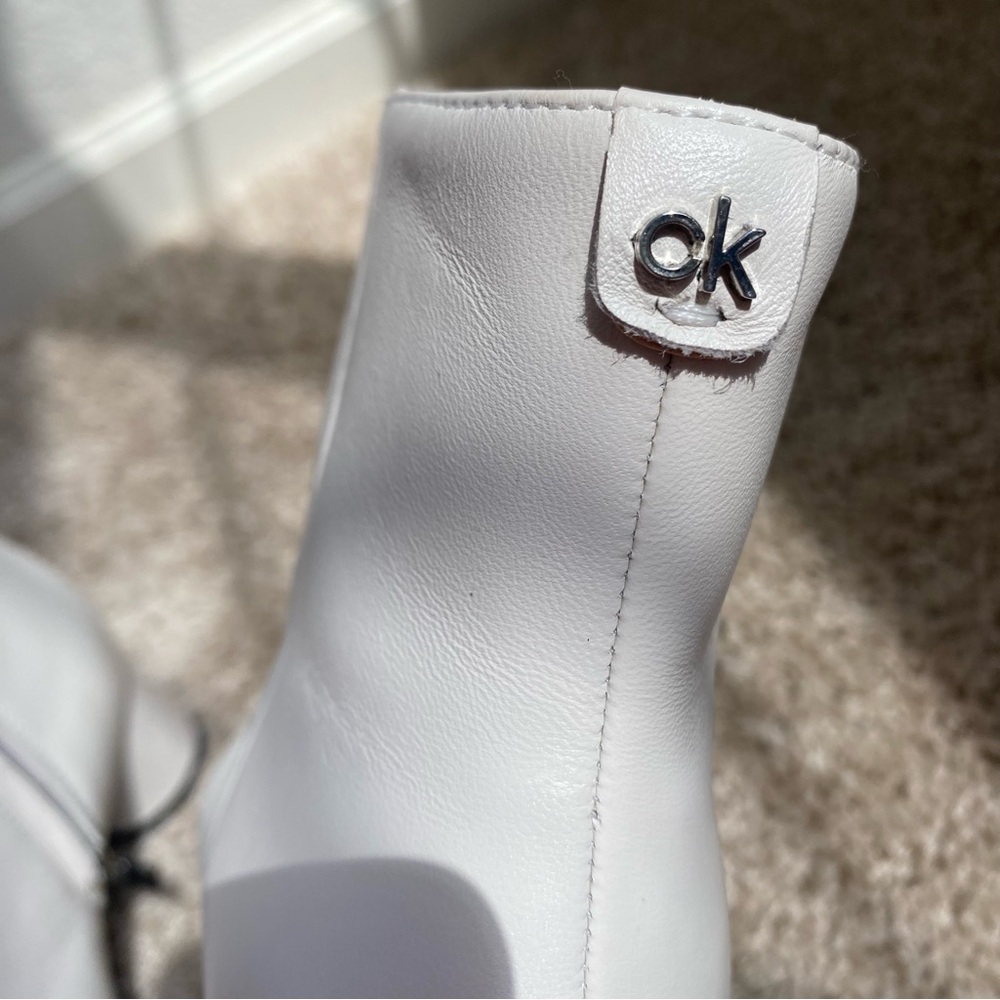 Calvin Klein Genoa White Bone Ankle Boots Sleek Pointed Toe Circular Heel 8 - Picture 13 of 13